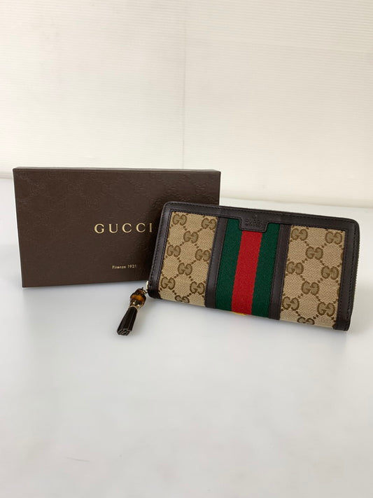 【中古美品】【レディース】 GUCCI グッチ 353651 シェリーライン GGキャンバス バンブータッセル ラウンドファスナー 長財布 ロングウォレット 181-250625-AS-7-min カラー：ベージュ/ブラウン系 万代Net店