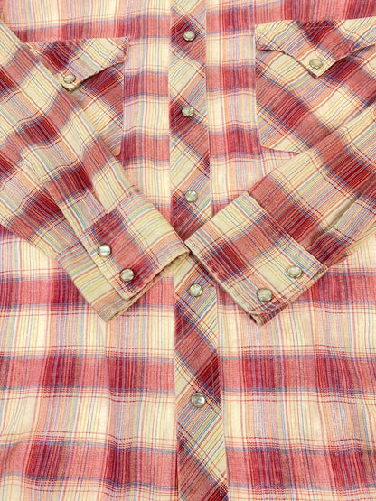 【中古品】【メンズ】 ROUND-UP ラウンドアップ 70~80S WESTERN SHIRT ウェスタンシャツ ロングスリーブ 146-250726-AS-2-min サイズ：S カラー：レッド系 万代Net店