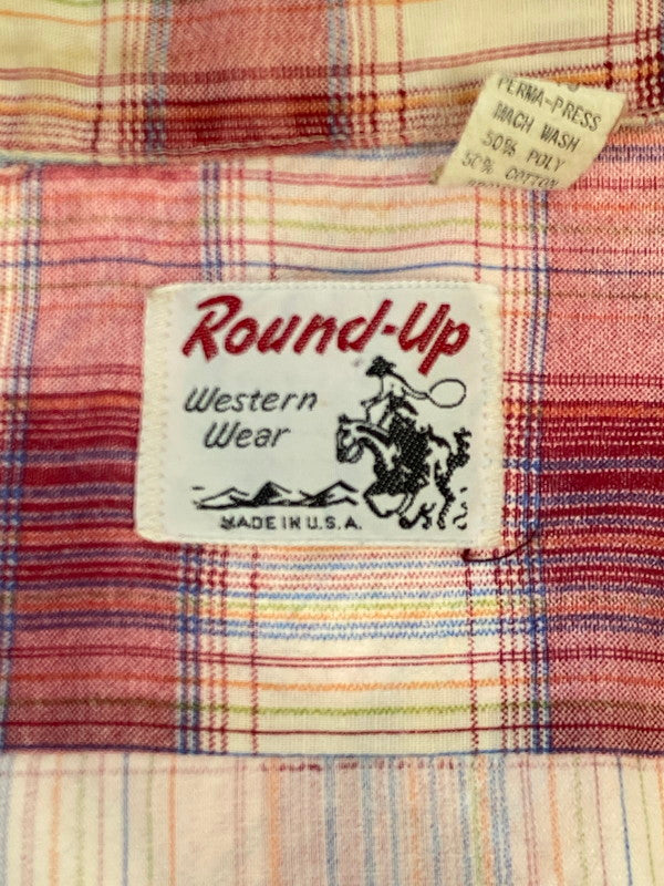 【中古品】【メンズ】 ROUND-UP ラウンドアップ 70~80S WESTERN SHIRT ウェスタンシャツ ロングスリーブ 146-250726-AS-2-min サイズ：S カラー：レッド系 万代Net店