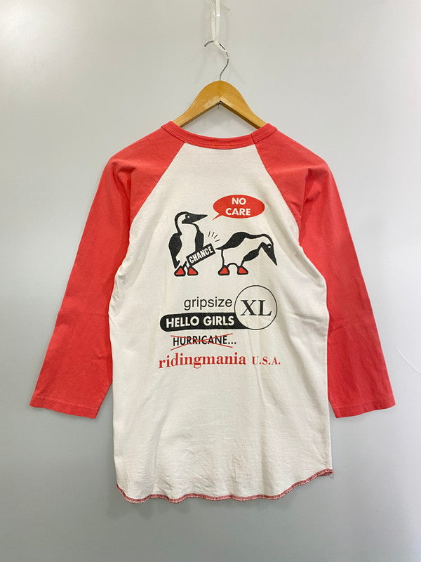 【中古品】【メンズ】 RIDINGMANIA ライディングマニア PRINT RAGLAN TEE プリント ラグラン Tシャツ メンズ トップス 146-250620-em-30-min サイズ：M カラー：レッド/ホワイト 万代Net店
