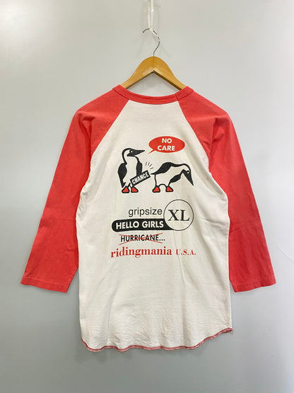 【中古品】【メンズ】 RIDINGMANIA ライディングマニア PRINT RAGLAN TEE プリント ラグラン Tシャツ メンズ トップス 146-250620-em-30-min サイズ：M カラー：レッド/ホワイト 万代Net店