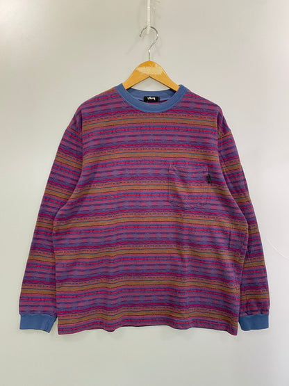 【中古品】【メンズ】  OLD STUSSY オールド ステューシー MULTI COLOR L S TEE 80'S初期 マルチカラー 長そで Tシャツ メンズ トップス 142-250620-em-24-min カラー：マルチカラー（レッド系） 万代Net店