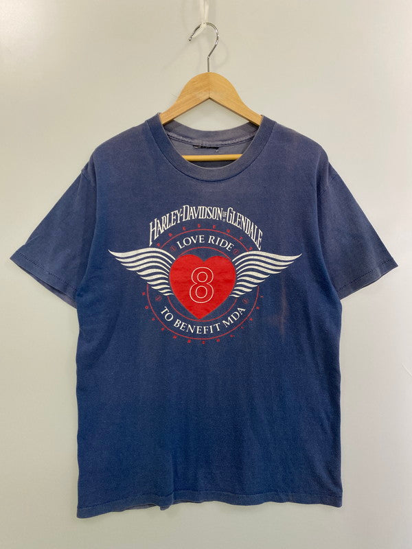 【現状渡し品】【メンズ】 HARLEY DAVIDSON ハーレーダビッドソン 1991 LOVE RIDE TO BENEFIT MDA TEE Tシャツ トップス 146-250623-ks-11-min サイズ：不明 カラー：ブルー 万代Net店