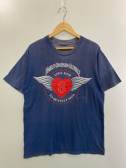 【現状渡し品】【メンズ】 HARLEY DAVIDSON ハーレーダビッドソン 1991 LOVE RIDE TO BENEFIT MDA TEE Tシャツ トップス 146-250623-ks-11-min サイズ：不明 カラー：ブルー 万代Net店