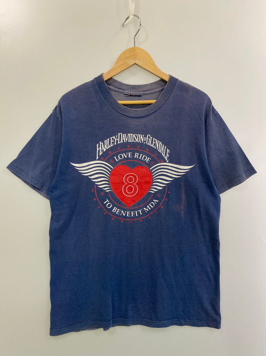 【現状渡し品】【メンズ】 HARLEY DAVIDSON ハーレーダビッドソン 1991 LOVE RIDE TO BENEFIT MDA TEE Tシャツ トップス 146-250623-ks-11-min サイズ：不明 カラー：ブルー 万代Net店