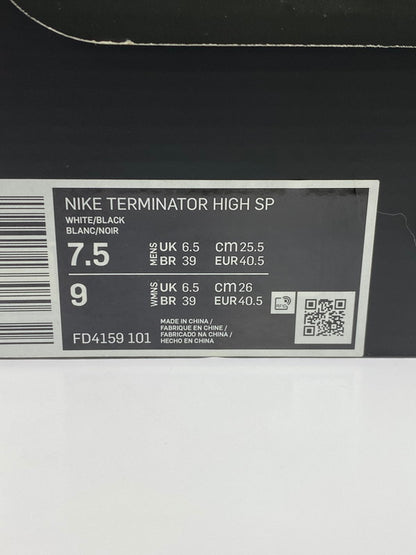 【中古美品】【メンズ/レディース】 NIKE ナイキ ×COMME DES GARCONS HOMME PLUS FD4159-101 TERMINATOR HIGH BLACK 靴 シューズ スニーカー 160-250625-AS-35-min サイズ：25.5cm カラー：WHITE/BLACK 万代Net店