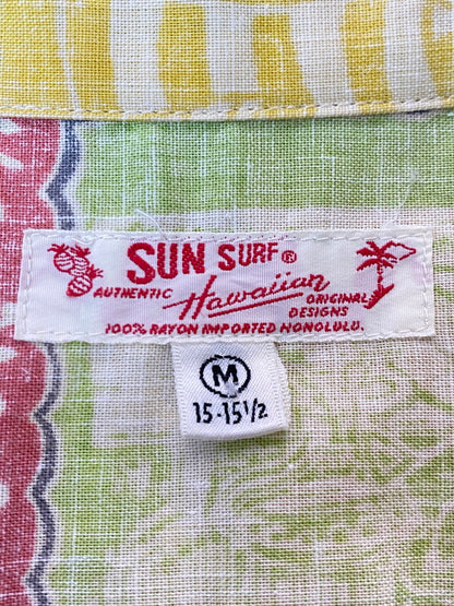 【中古品】【メンズ】 SUN SURF サンサーフ COTTON MULTI LS ALOHA SHIRT コットン マルチ 長そで アロハシャツ メンズ トップス ヴィンテージ 145-250624-em-08-min サイズ：ｍ カラー：レッド系（マルチカラー） 万代Net店