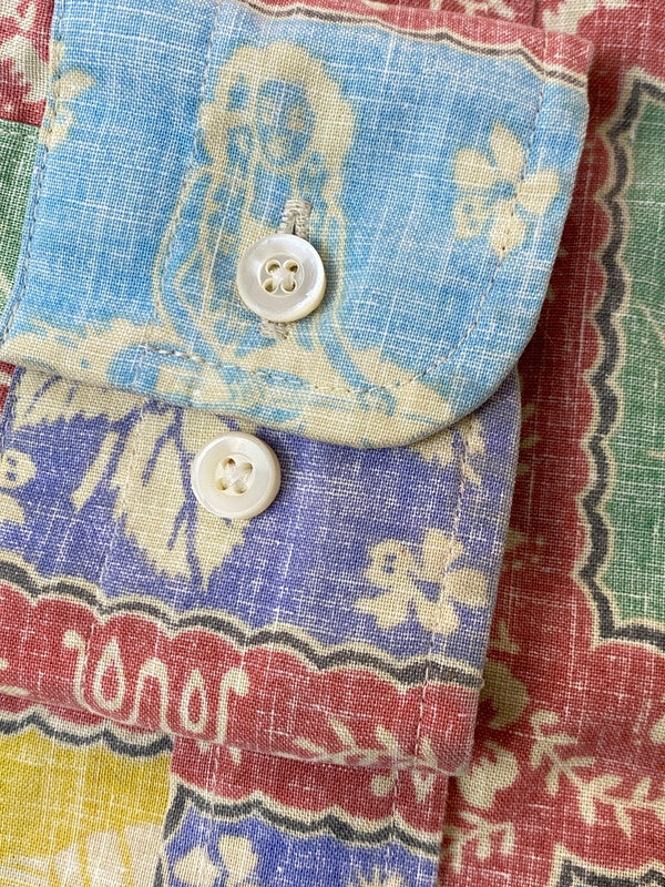 【中古品】【メンズ】 SUN SURF サンサーフ COTTON MULTI LS ALOHA SHIRT コットン マルチ 長そで アロハシャツ メンズ トップス ヴィンテージ 145-250624-em-08-min サイズ：ｍ カラー：レッド系（マルチカラー） 万代Net店