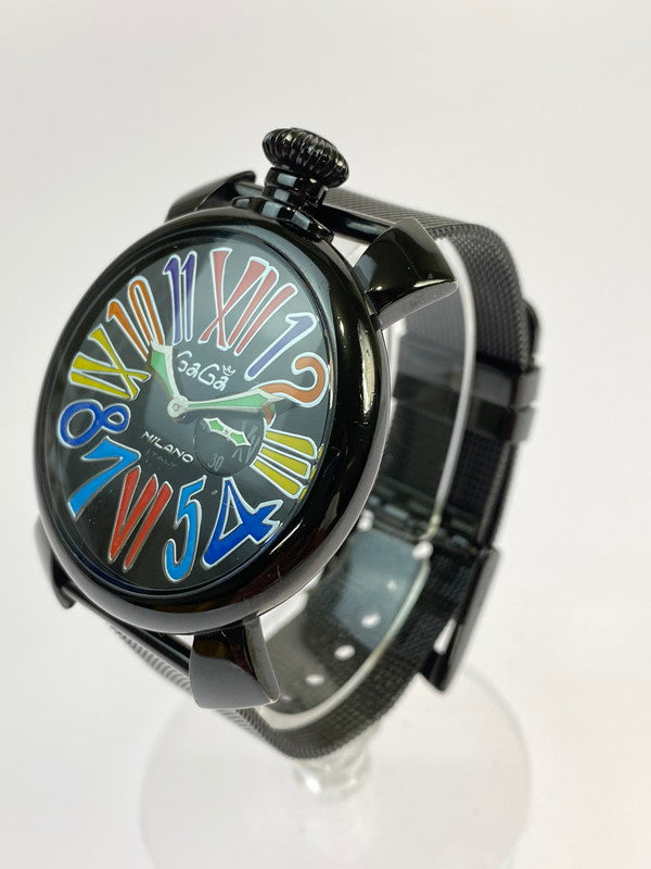 【中古品】【メンズ/レディース】 Gaga Milano ガガ・ミラノ 5082.1 マヌアーレ スリム 46 クォーツ時計 197-250821-yn-19-min カラー：ブラック 万代Net店