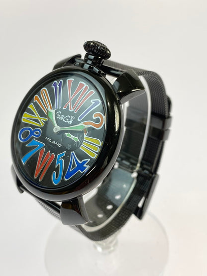 【中古品】【メンズ/レディース】 Gaga Milano ガガ・ミラノ 5082.1 マヌアーレ スリム 46 クォーツ時計 197-250821-yn-19-min カラー：ブラック 万代Net店