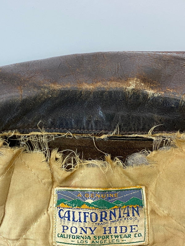 【現状渡し品】【メンズ】 CALIFORNIAN PONY HIDE カリフォルニアン ホース ハイド 50S LEATHER JACKET レザー ジャケット 50年代 メンズ アウター ヴィンテージ 146-250627-em-12-min カラー：ブラウン 万代Net店