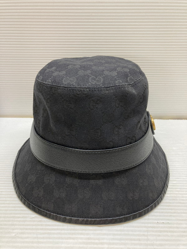 【中古品】【メンズ】 GUCCI グッチ 576587 GGキャンバス バケットハット 帽子 183-250708-AS-42-min サイズ：M カラー：ブラック 万代Net店
