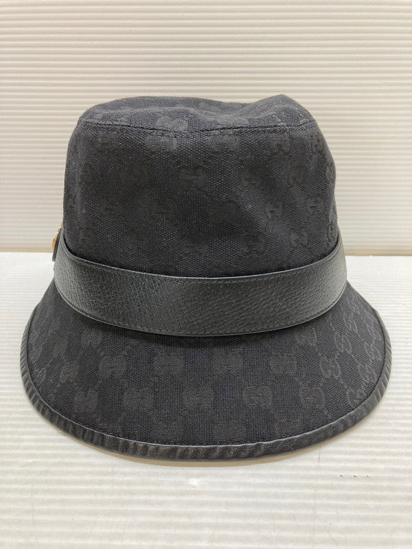 【中古品】【メンズ】 GUCCI グッチ 576587 GGキャンバス バケットハット 帽子 183-250708-AS-42-min サイズ：M カラー：ブラック 万代Net店