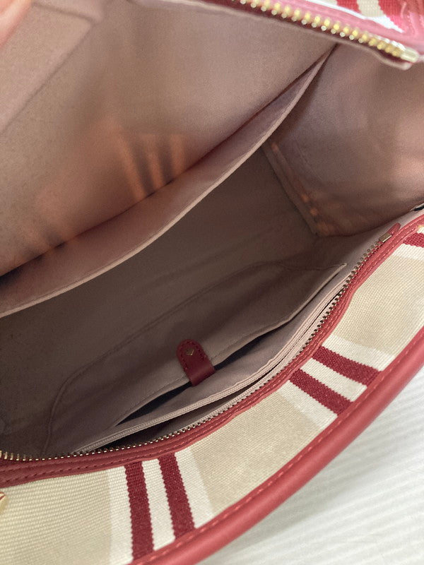 【LIFTる。景品】【中古品】【レディース】 Kate Spade ケイトスペードK6567 960 STRIPE TOTE BAG トートバッグ カバン 188-250708-AS-46-min カラー：ベージュ/レッド系 万代Net店