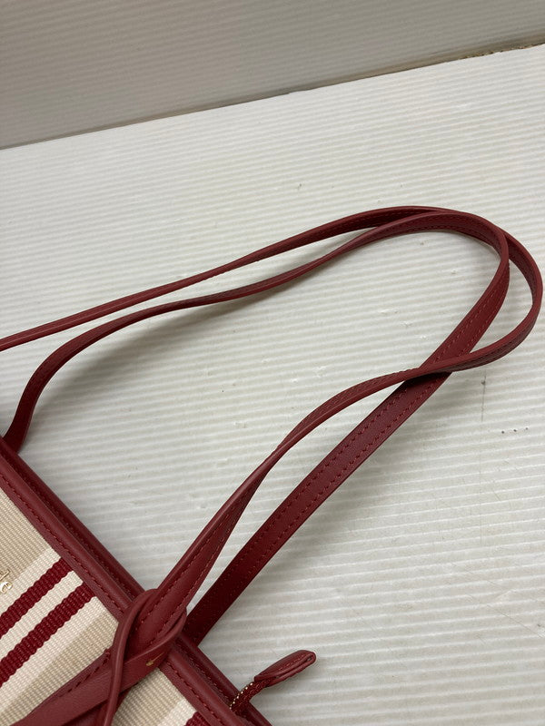 【LIFTる。景品】【中古品】【レディース】 Kate Spade ケイトスペードK6567 960 STRIPE TOTE BAG トートバッグ カバン 188-250708-AS-46-min カラー：ベージュ/レッド系 万代Net店