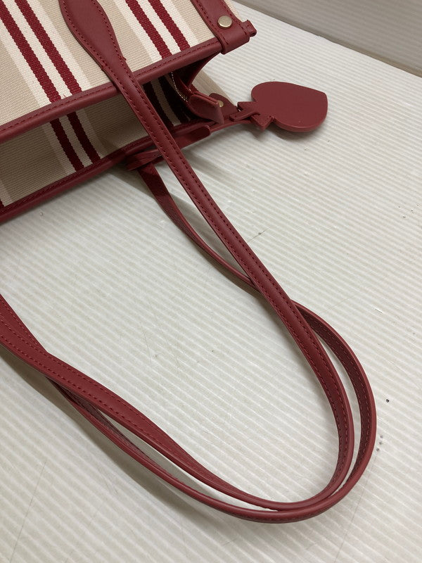 【LIFTる。景品】【中古品】【レディース】 Kate Spade ケイトスペードK6567 960 STRIPE TOTE BAG トートバッグ カバン 188-250708-AS-46-min カラー：ベージュ/レッド系 万代Net店