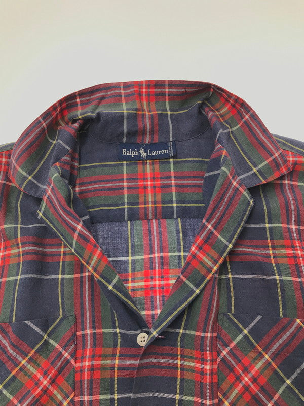【中古品】【メンズ】 RALPH LAUREN ラルフローレン OPEN COLLAR CHECK SHIRT MADE IN HONGKONG オープン カラー チェック シャツ メイド イン ホンコン 146-260508-ty-09-tag サイズ：不明 下記参照 カラー：マルチカラー 万代Net店