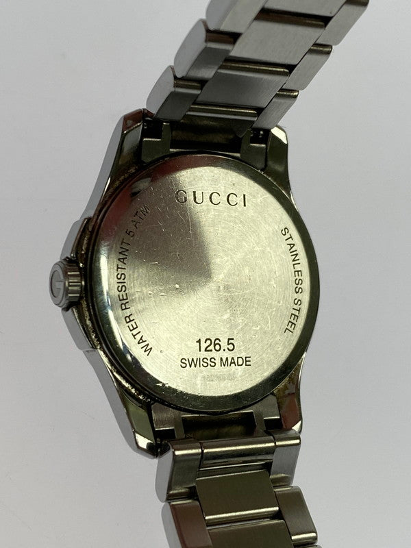 【中古品】【レディース】 GUCCI グッチ 126.5/Gタイムレス ダイヤベゼル ホワイトシェル デイトステンレスクオーツ 腕時計 197-250821-yn-18-min カラー：シルバー 万代Net店