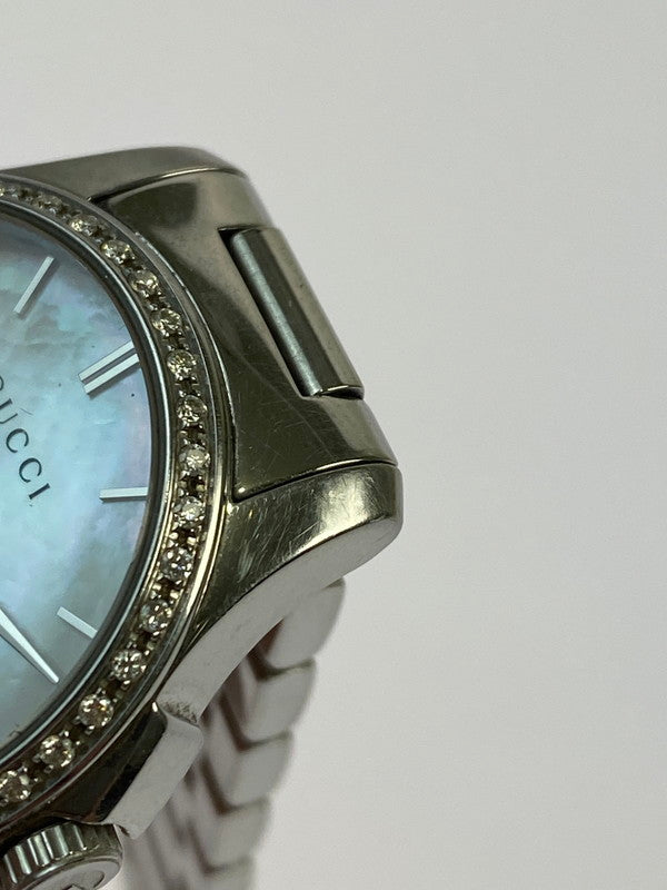 【中古品】【レディース】 GUCCI グッチ 126.5/Gタイムレス ダイヤベゼル ホワイトシェル デイトステンレスクオーツ 腕時計 197-250821-yn-18-min カラー：シルバー 万代Net店