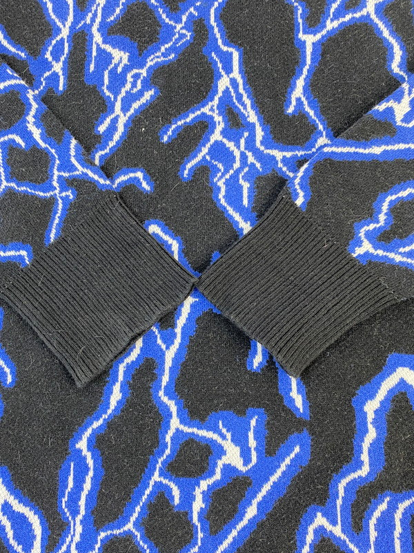 【中古品】【メンズ】 NO ID. ノーアイディ × FINDERS KEEPERS ファインダーズ キーパーズ 総柄 ニット セーター 442010-528K コットン メンズ トップス 長袖 140-250707-em-03-min サイズ：1 カラー：ブラック/ブルー 万代Net店