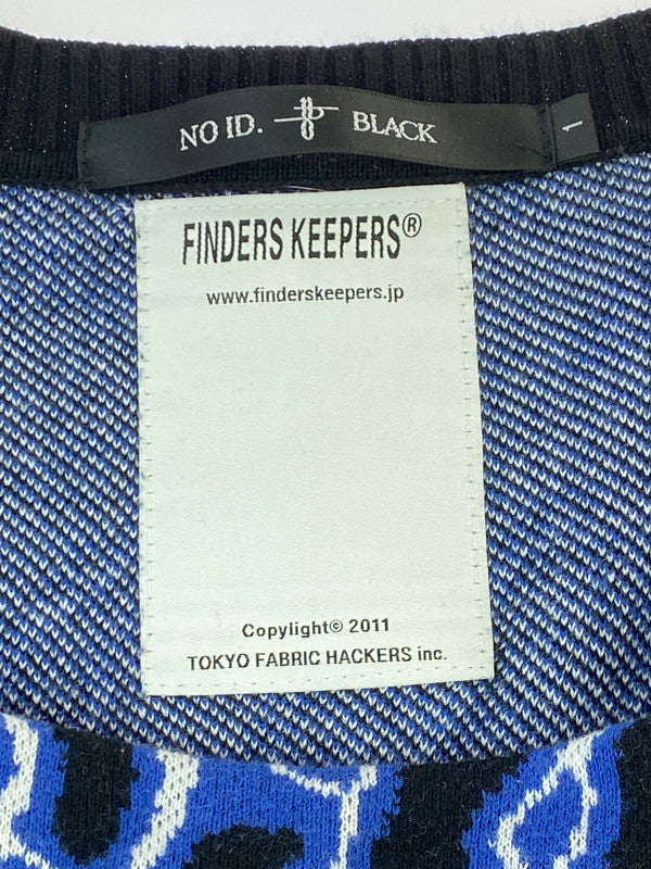 【中古品】【メンズ】 NO ID. ノーアイディ × FINDERS KEEPERS ファインダーズ キーパーズ 総柄 ニット セーター 442010-528K コットン メンズ トップス 長袖 140-250707-em-03-min サイズ：1 カラー：ブラック/ブルー 万代Net店