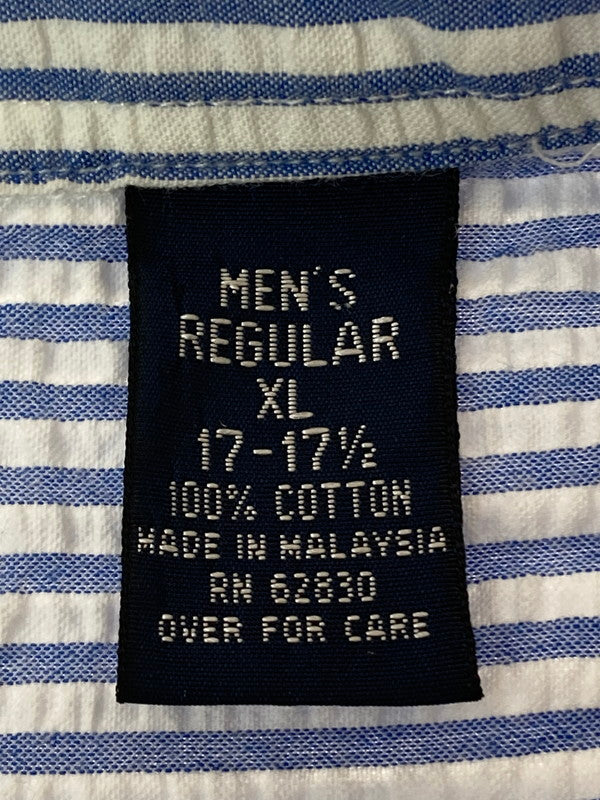 【中古品】【メンズ】 LANDS'END ランズエンド STRIPE SEERSUCKER S S SHIRT ストライプシャツ トップス 146-250710-ks-106-min サイズ：XL カラー：ブルー系 万代Net店