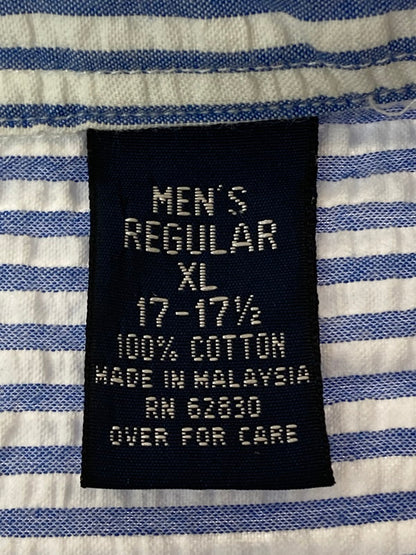 【中古品】【メンズ】 LANDS'END ランズエンド STRIPE SEERSUCKER S S SHIRT ストライプシャツ トップス 146-250710-ks-106-min サイズ：XL カラー：ブルー系 万代Net店
