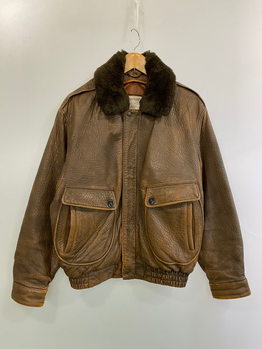 【現状渡し品】【メンズ】 HOUSTON ヒューストン LEATHER FLIGHT JACKET レザーフライトジャケット アウター 145-250713-AS-75-min サイズ：40R カラー：ブラウン 万代Net店