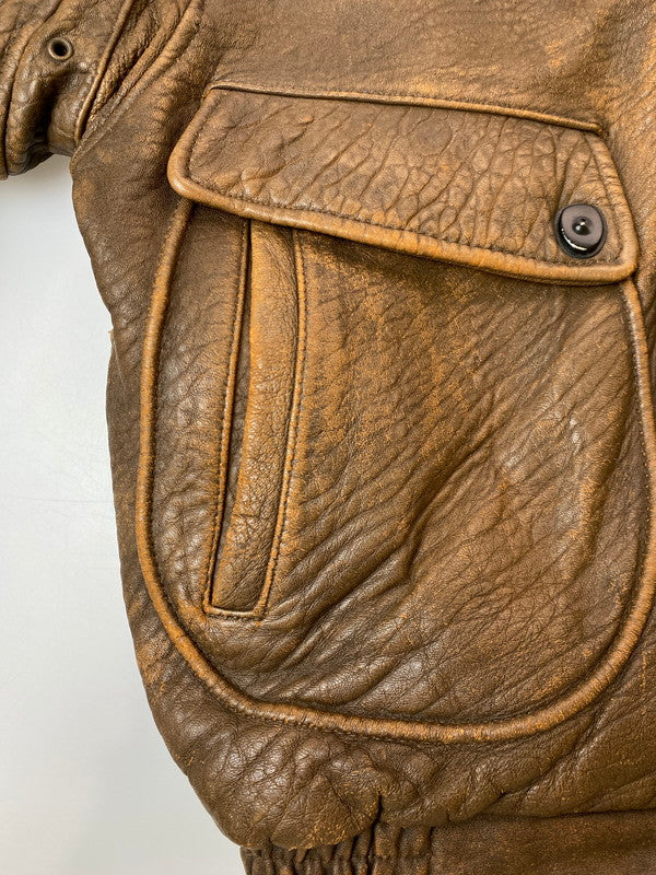 【現状渡し品】【メンズ】 HOUSTON ヒューストン LEATHER FLIGHT JACKET レザーフライトジャケット アウター 145-250713-AS-75-min サイズ：40R カラー：ブラウン 万代Net店