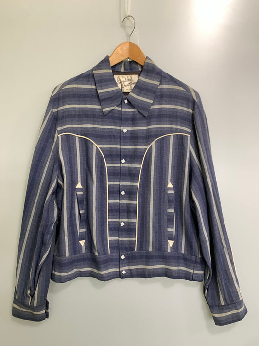 【中古品】【メンズ】  AMERICAN SPORTSMAN アメリカンスポーツマン 50S STRIPED WESTERN JACKET ウェスタンジャケット 146-250713-AS-95-min サイズ：L カラー：ネイビー 万代Net店