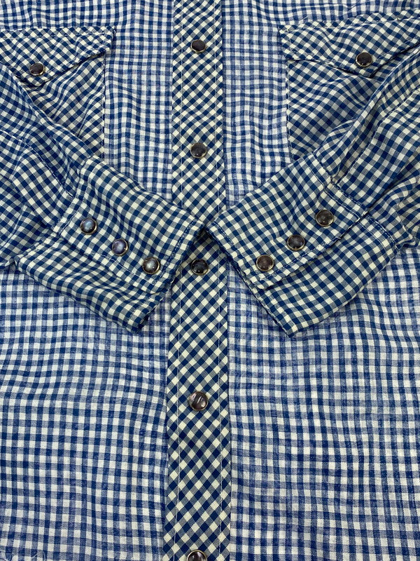 【現状渡し品】【メンズ】 Wrangler ラングラー 70'S ギンガムチェックシャツ トップス 146-250727-ks-17-min カラー：ブルー系 万代Net店