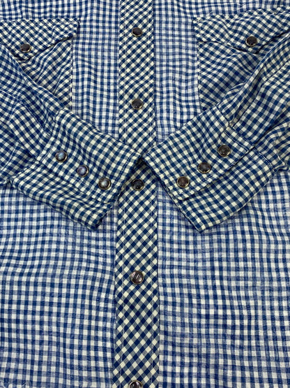 【現状渡し品】【メンズ】 Wrangler ラングラー 70'S ギンガムチェックシャツ トップス 146-250727-ks-17-min カラー：ブルー系 万代Net店