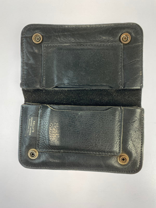 【中古品】【メンズ/レディース】 KELLY'S LEATHER ケリーズ レザー コンチョ付き二つ折財布 メンズ ウォレット 201-250723-em-05-min カラー：ブラック 万代Net店