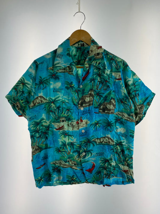 【中古品】【メンズ】 ISLAND FASHIONS アイランドファッション 60S RAYON SS ALOHASHIRT アロハシャツ ショートスリーブ 146-250726-AS-19-min サイズ：M カラー：ブルー 万代Net店