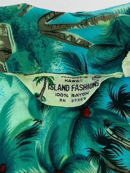 【中古品】【メンズ】 ISLAND FASHIONS アイランドファッション 60S RAYON SS ALOHASHIRT アロハシャツ ショートスリーブ 146-250726-AS-19-min サイズ：M カラー：ブルー 万代Net店