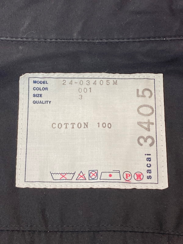 【中古品】【メンズ】 Sacai サカイ 24-03405M COTTON POPLIN SHIRT コットンシャツ トップス 140-250721-ks-26-min サイズ：3 カラー：ブラック 万代Net店