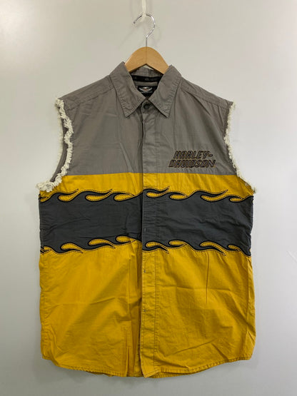 【中古品】【メンズ】 HARLEY-DAVIDSON ハーレーダビッドソン 96662-12VM FIRE PATTERN NO SLEEVE SHIRT ノースリーブシャツ トップス 146-250721-ks-56-min サイズ：M 万代Net店