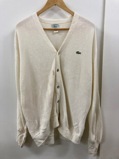 【現状渡し品】【メンズ】 80S LOGO CARDIGAN 80年代 刺繍 ロゴ ウール ニット カーディガン メンズ アウター 146-250801-em-05-min サイズ：L カラー：ホワイト 万代Net店