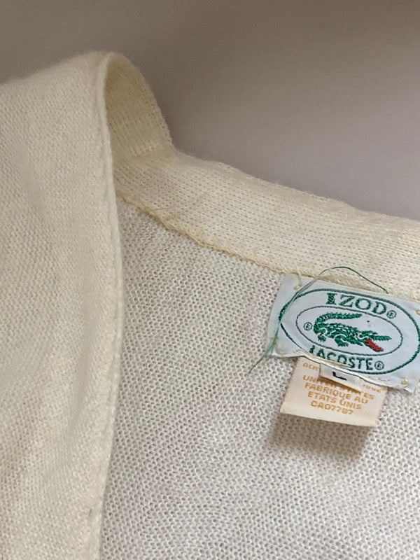 【現状渡し品】【メンズ】 80S LOGO CARDIGAN 80年代 刺繍 ロゴ ウール ニット カーディガン メンズ アウター 146-250801-em-05-min サイズ：L カラー：ホワイト 万代Net店