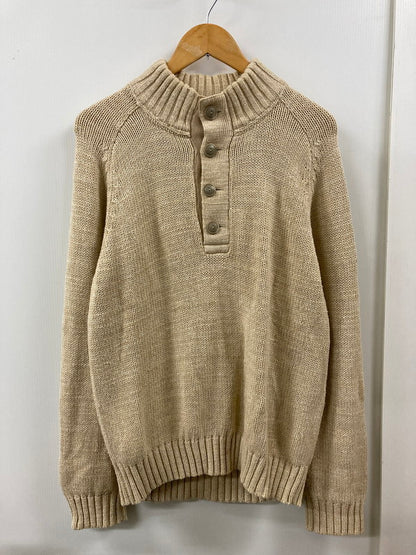 【中古品】【メンズ】 L.L.Bean エルエルビーン BUTTON NECK COTTON KNIT コットンニット トップス 146-250803-ks-09-min サイズ：M カラー：ベージュ 万代Net店