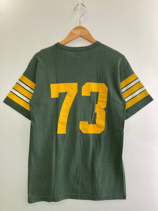 【中古品】【メンズ】 Champion チャンピオン 70'S FOOTBALL TEE SOUTH CATHOLIC ショートスリーブ 146-250729-AS-4-min サイズ：L カラー：グリーン/イエロー 万代Net店