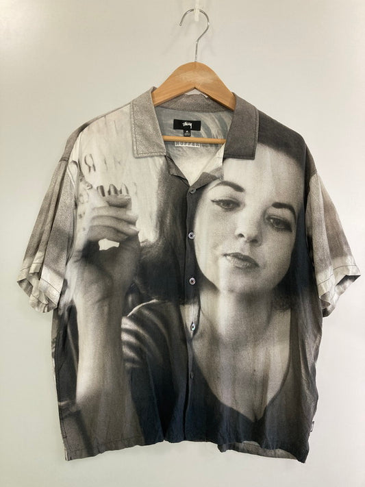 【中古品】【メンズ】 STUSSY ステューシー HOPPER OPEN COLLAR SHIRT オープンカラーシャツ ショートスリーブ 142-250729-AS-12-min サイズ：M カラー：ブラック系 万代Net店