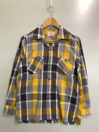 【現状渡し品】【メンズ】 PILGRIM ピルグリム 50S OPEN COLLAR CHECK LS SHIRT オープンカラー チェックシャツ ロングスリーブ 146-250731-AS-59-min サイズ：S カラー：グレー/イエロー 万代Net店