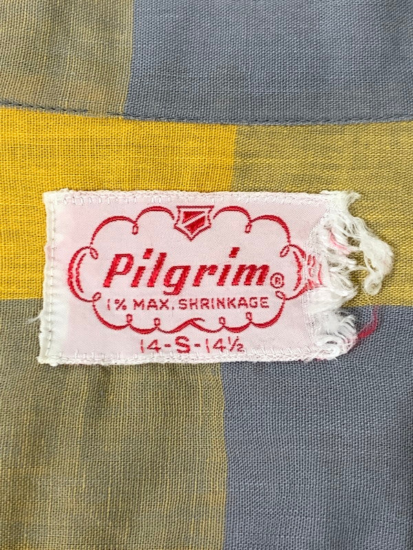 【現状渡し品】【メンズ】 PILGRIM ピルグリム 50S OPEN COLLAR CHECK LS SHIRT オープンカラー チェックシャツ ロングスリーブ 146-250731-AS-59-min サイズ：S カラー：グレー/イエロー 万代Net店