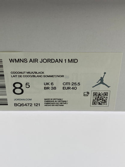 【中古品】【メンズ】 NIKE ナイキ WMNS AIR JORDAN 1 MID BQ6472‐121 ウィメンズ エア ジョーダン 1 スニーカー 靴 160-250804-yn-11-min サイズ：25.5cm US8.5 カラー：COCONUT MILK/BLACK 万代Net店