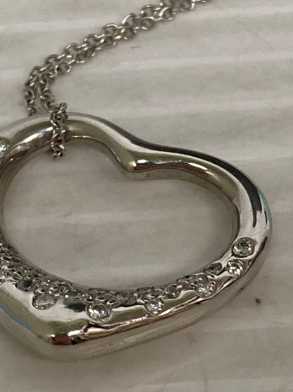 【中古品】【レディース】 TIFFANY&Co. ティファニー エルサ・ペレッティ オープンハート ペンダント ダイヤモンド PT950 ネックレス アクセサリー 182-250808-yn-10-min カラー：シルバー 万代Net店