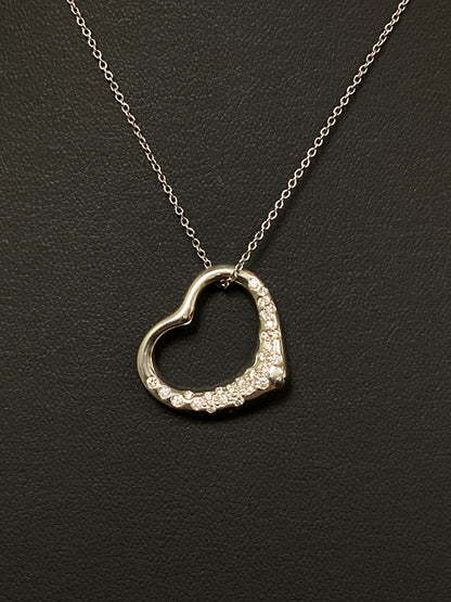 【中古品】【レディース】 TIFFANY&Co. ティファニー エルサ・ペレッティ オープンハート ペンダント ダイヤモンド PT950 ネックレス アクセサリー 182-250808-yn-10-min カラー：シルバー 万代Net店