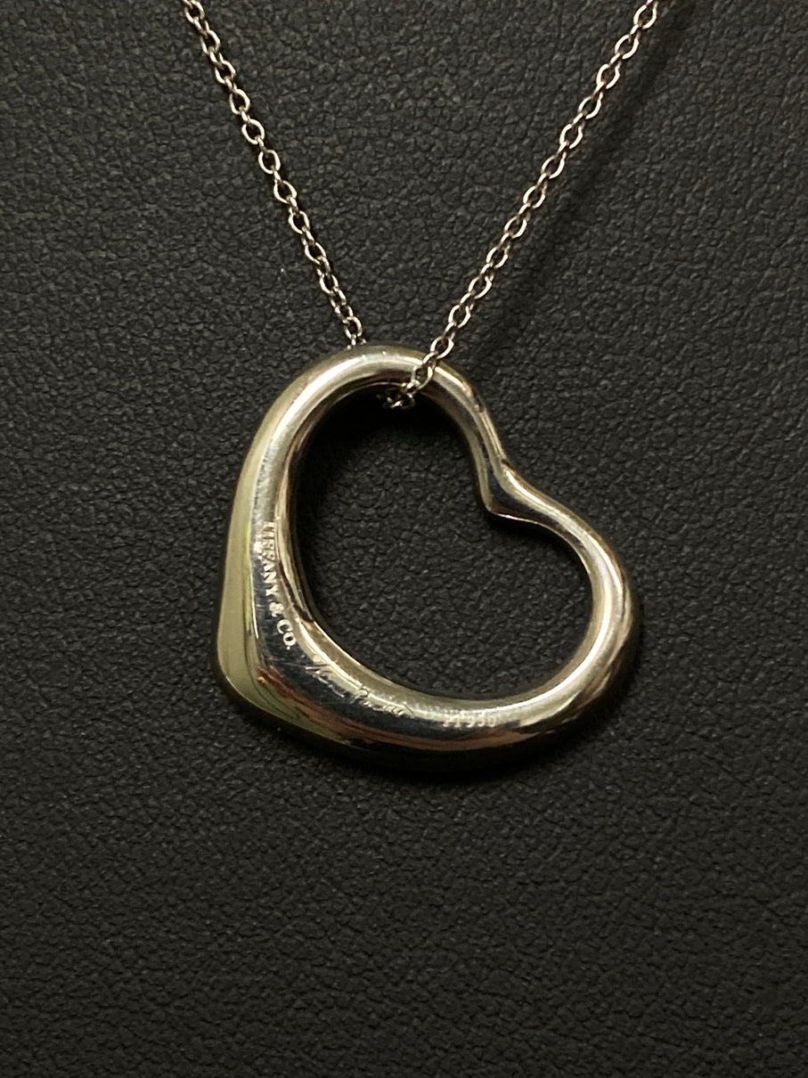 【中古品】【レディース】 TIFFANY&Co. ティファニー エルサ・ペレッティ オープンハート ペンダント ダイヤモンド PT950 ネックレス アクセサリー 182-250808-yn-10-min カラー：シルバー 万代Net店