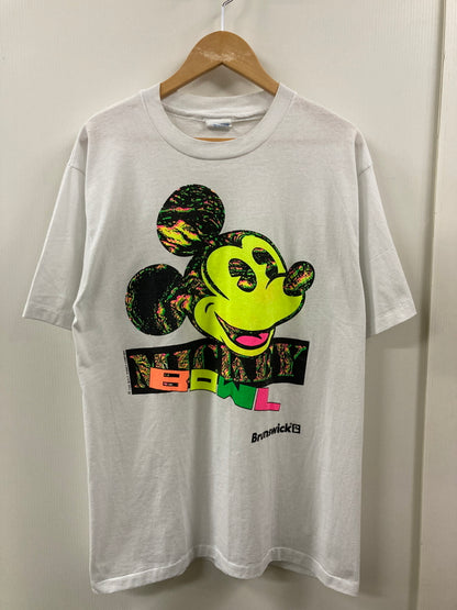 【中古品】【メンズ】 BRUNSSWICK BOWLINGWEAR ブランズウィック ボーリング ウエア 80S MICKEY BOWL PRINT TEE プリントＴシャツ トップス 146-250805-jt-31-min サイズ：L カラー：ホワイト 万代Net店