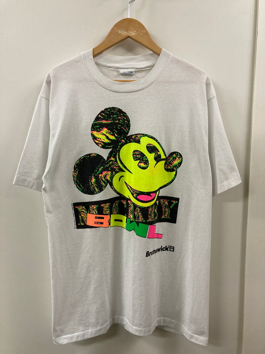 【中古品】【メンズ】 BRUNSSWICK BOWLINGWEAR ブランズウィック ボーリング ウエア 80S MICKEY BOWL PRINT TEE プリントＴシャツ トップス 146-250805-jt-31-min サイズ：L カラー：ホワイト 万代Net店